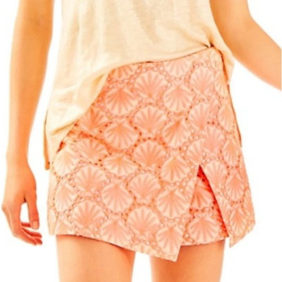 Lilly Pulitzer Marii Seashell Eyelet Mini Skirt Skort Neon Orange 00 - Picture 1 of 5